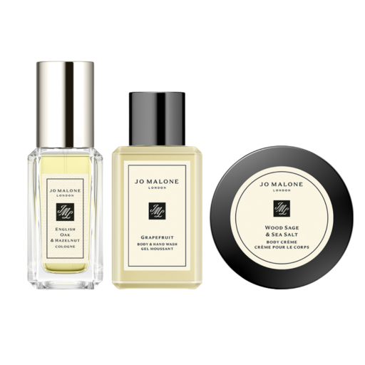 London Christmas Cracker Silver : Chêne anglais et noisette Cologne 9 ml + Gel douche pour le corps et les mains au pamplemousse 15 ml + Crème pour le corps Wood Sage & Sea Salt 15 ml